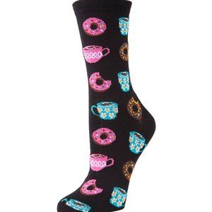MeMoi Coffee & Donut Bamboo Crew Socks, Novelty Breakfast Design